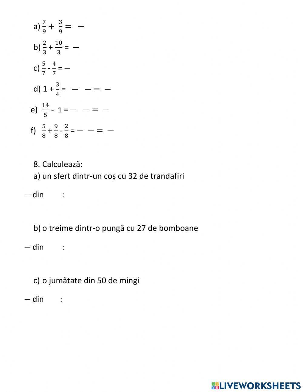 Recapitularea fracțiilor
