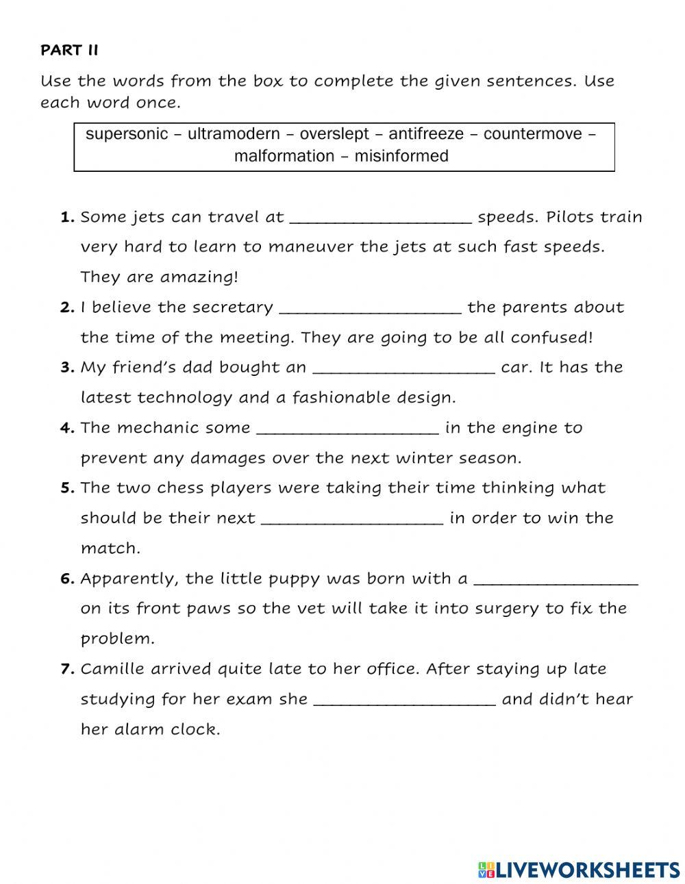 Prefixes worksheet 1