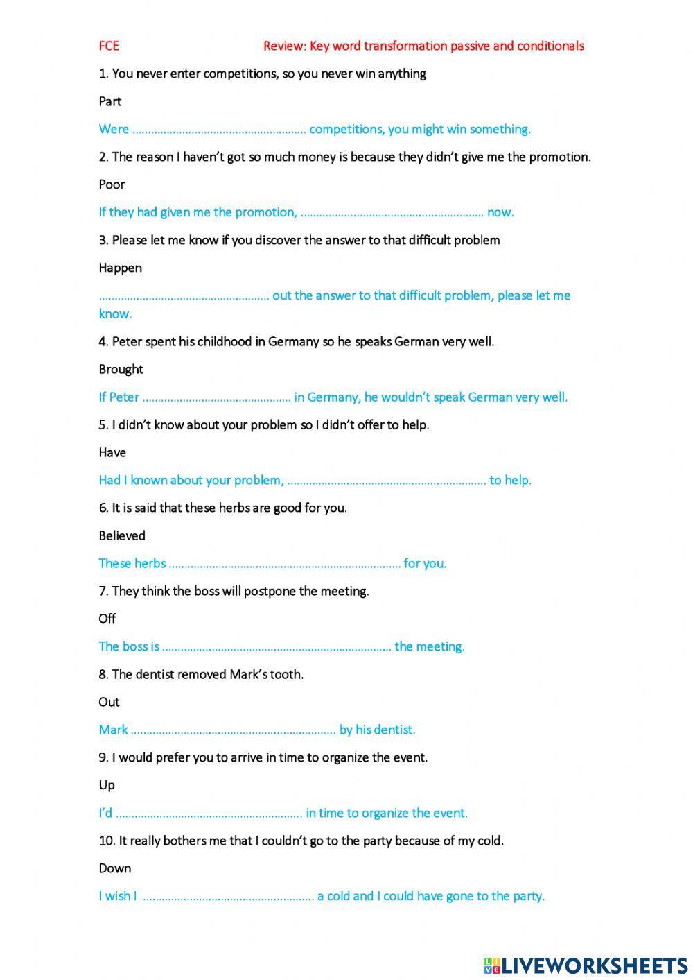 FCE Keyword transformation passive and conditionals