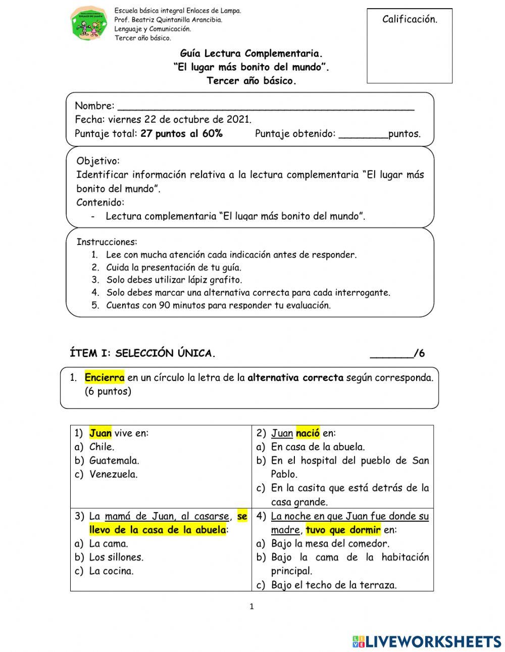 Guía novela el lugar más bonito del mundo