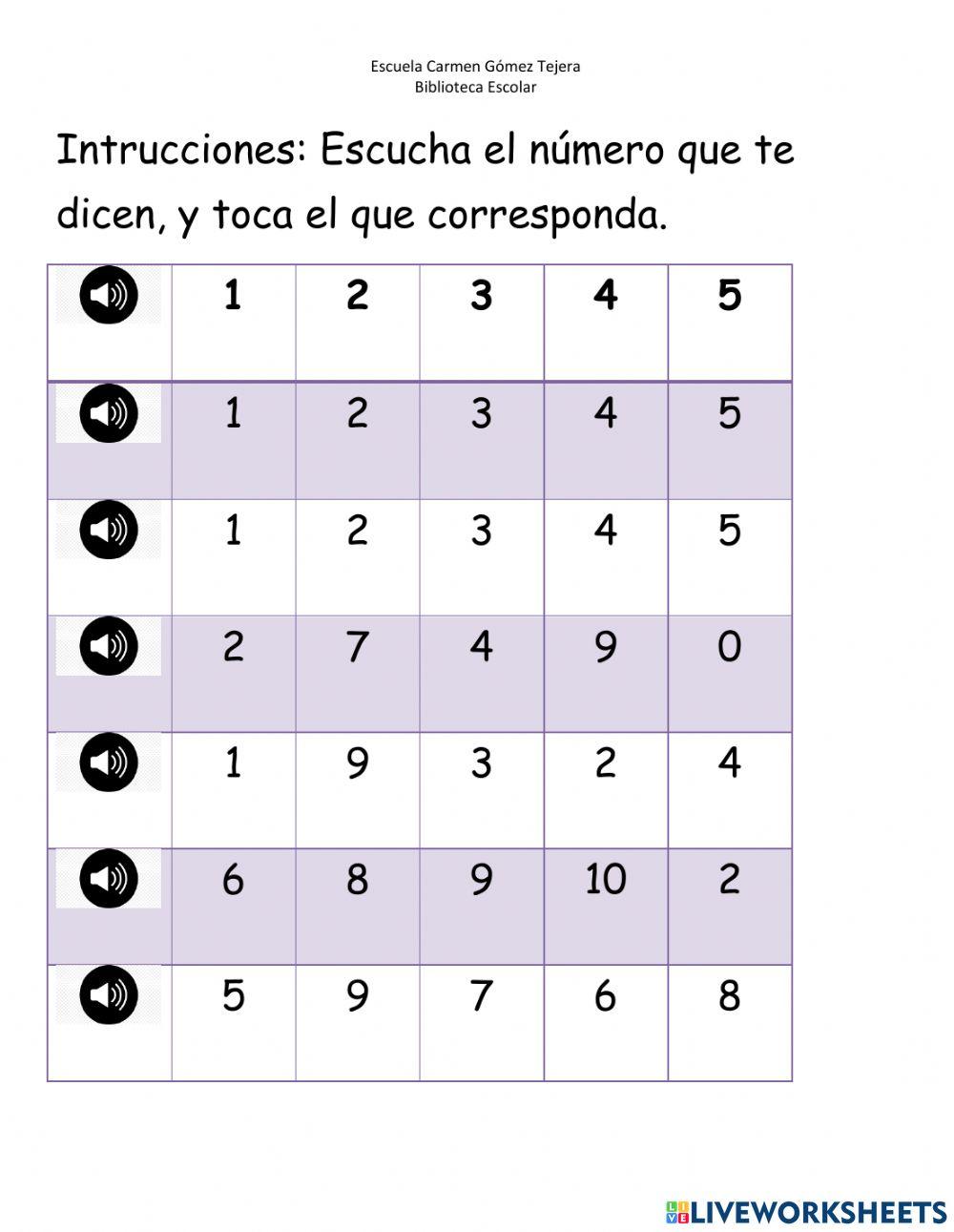 Reconocer números 1 al 10