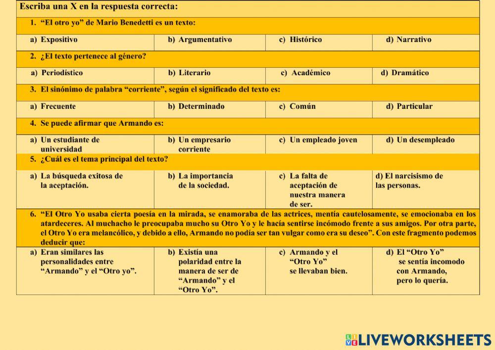 -El Otro yo- de Mario Benedetti (Lectura comprensiva)