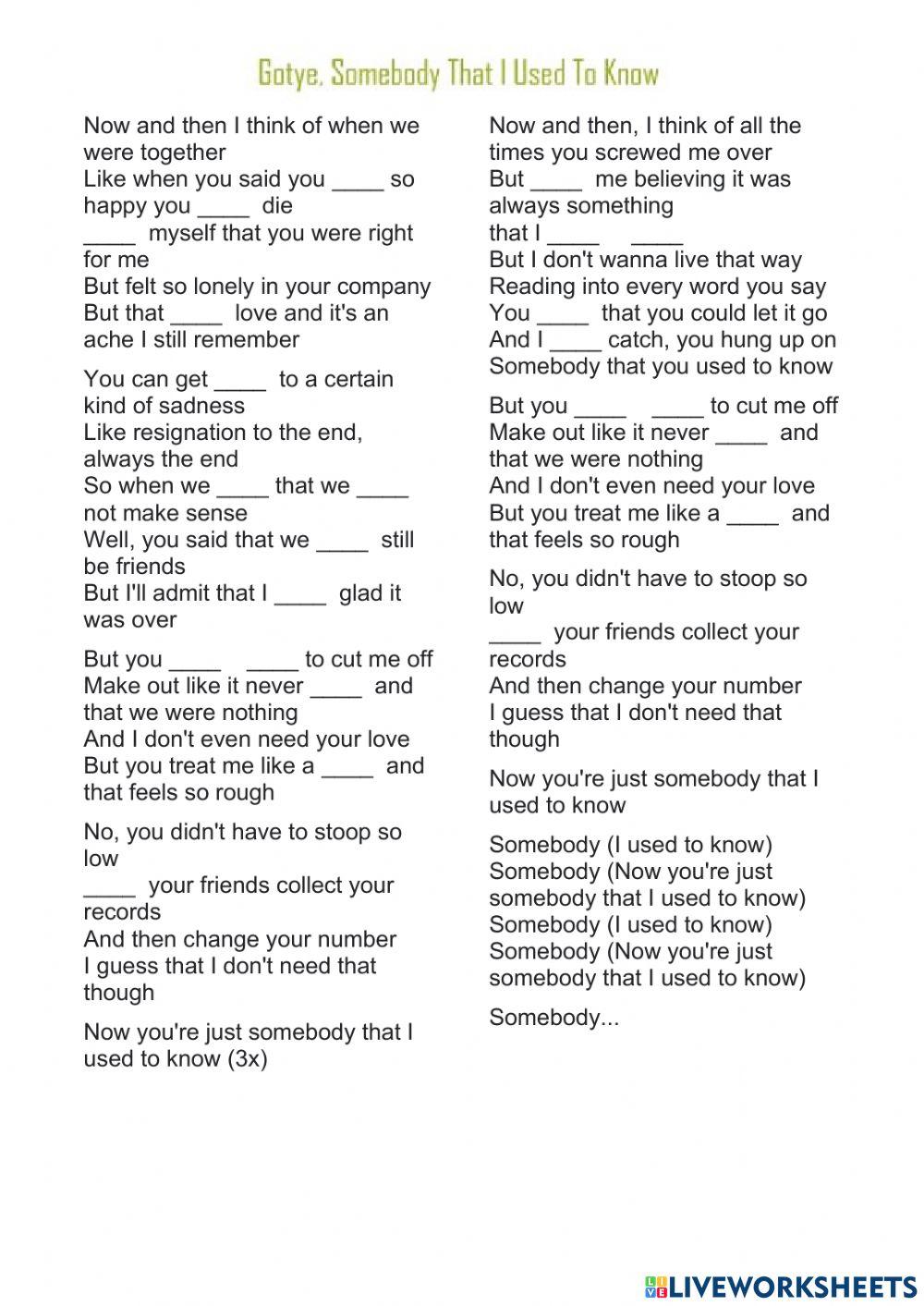 Gotye - Somebody That I Used To Know