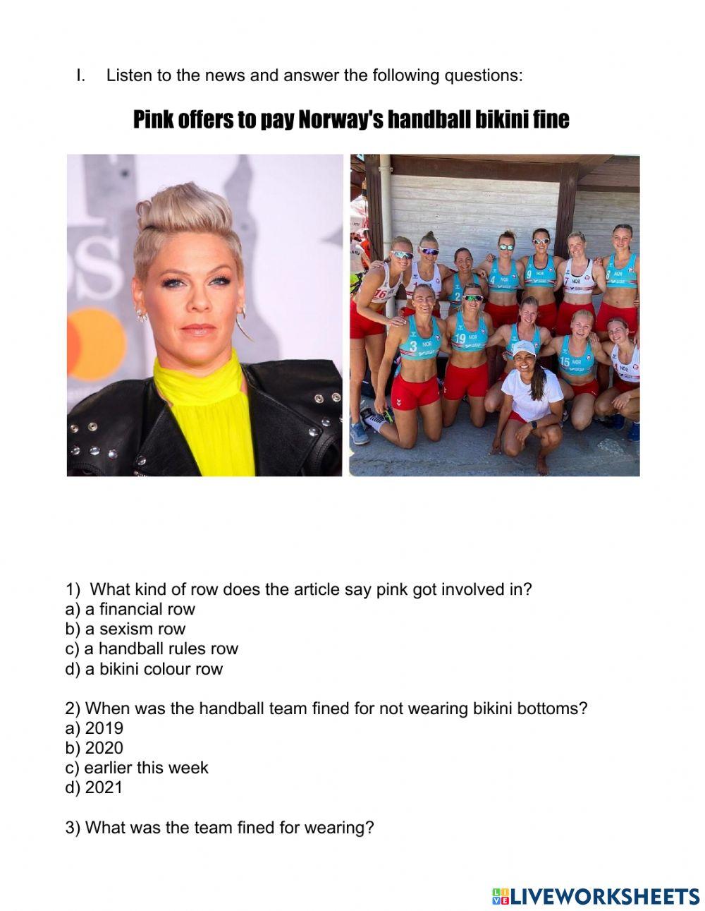 Pink offers to pay Norway's handball bikini fine