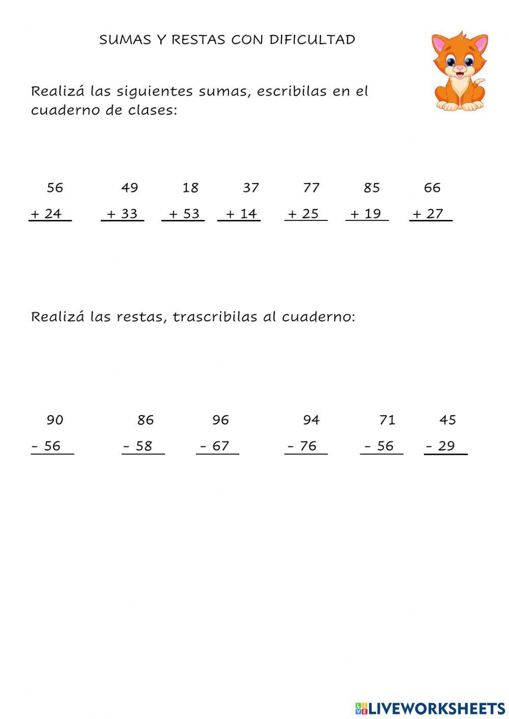 Sumas y restas con dificultad