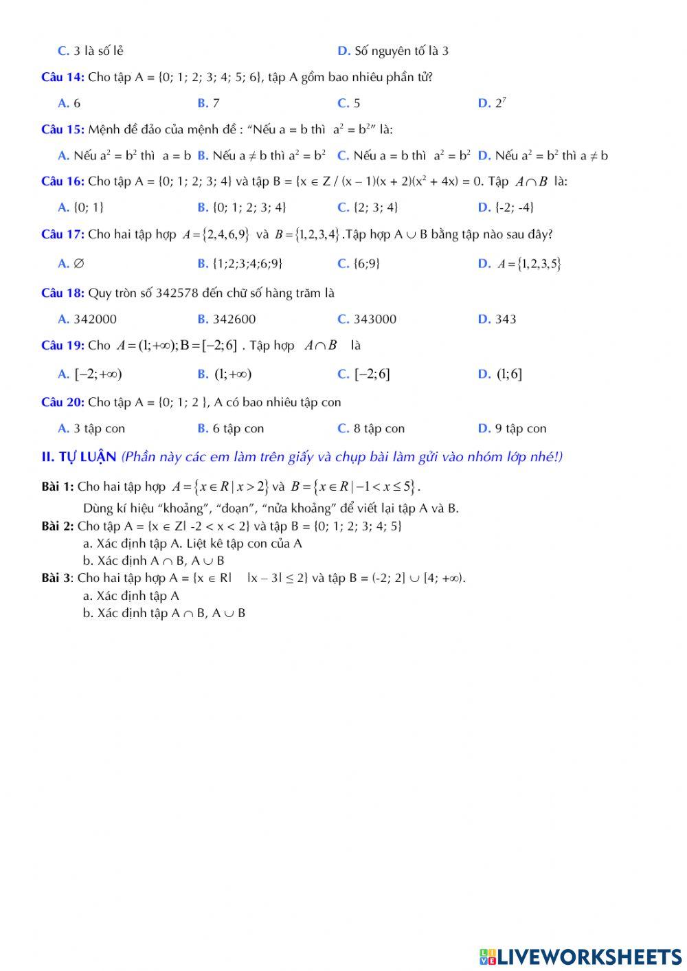 Đại số 10 - Ôn tập chương 1 - Lần 1