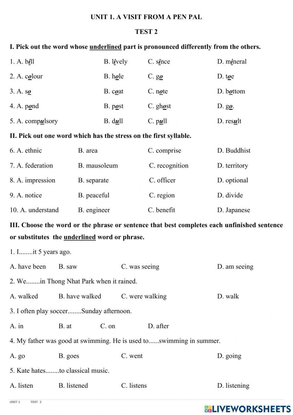 Unit 1 a visit from a pen pal