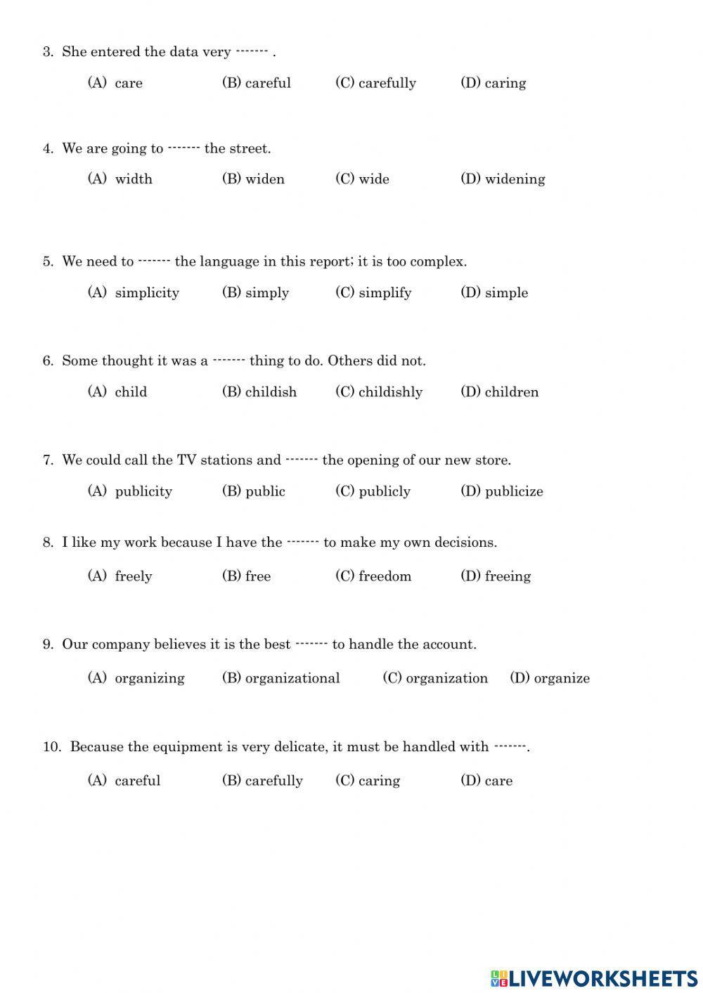 Parts of Speech for TOEIC
