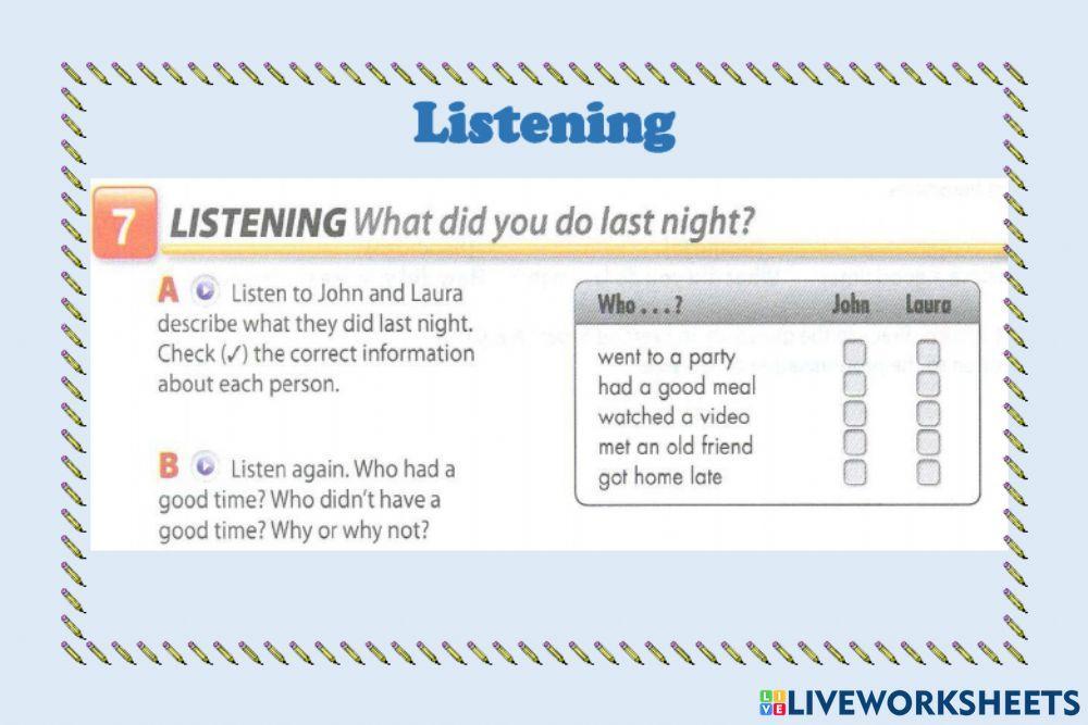 Listening exercise: what did you do last night?