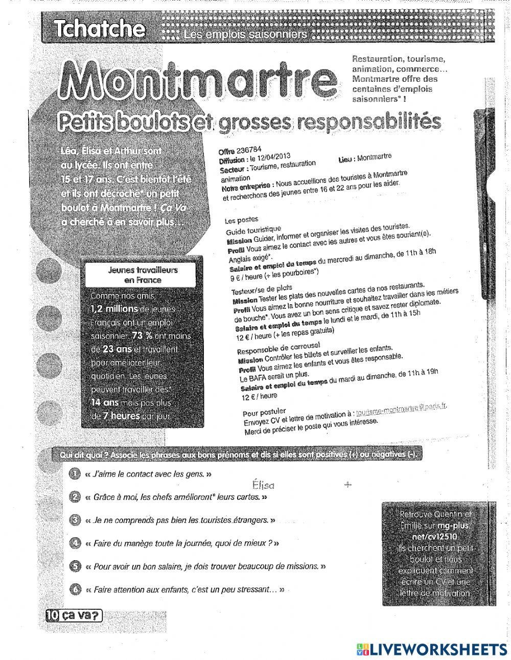 Petits boulots grosses responsabilités worksheet Live Worksheets