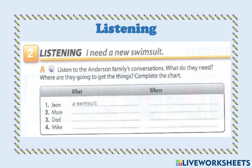 Listening exercise. things and places in the city