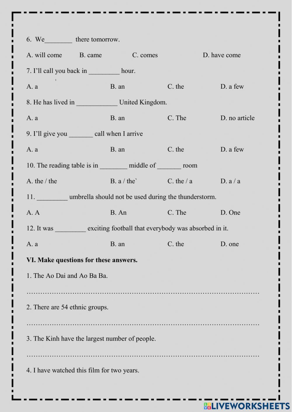 E8 Unit 3: Peoples of Viet Nam Test 2