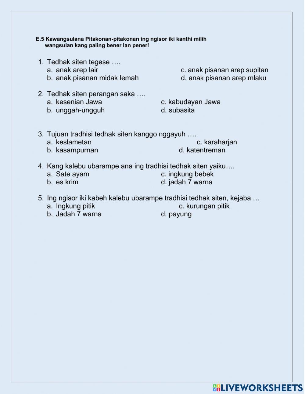 Kuis bahasa Jawa multiple choice