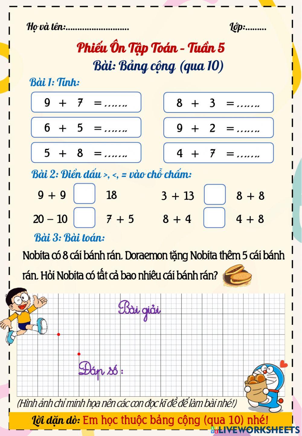 Phiếu Bài tập Toán Tuần 5