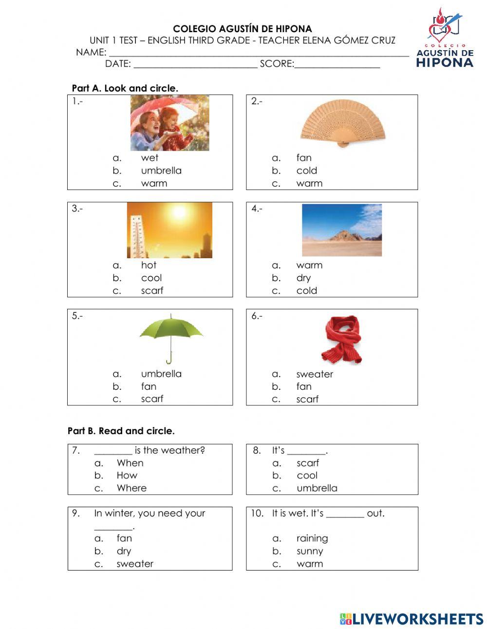 Unit 1 Third Grade -Big Show Test