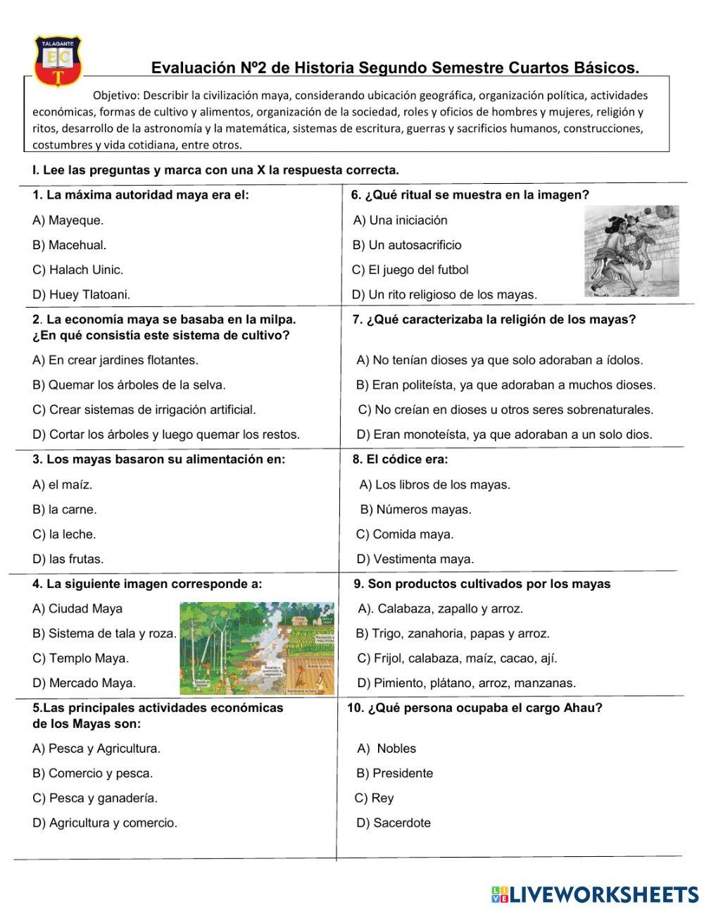 Evaluación N2 de Historia Segundo Semestre 4os Básicos