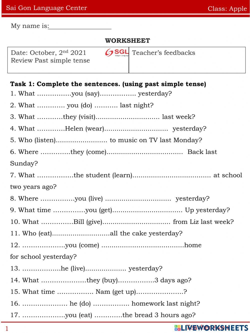 Worksheet apple