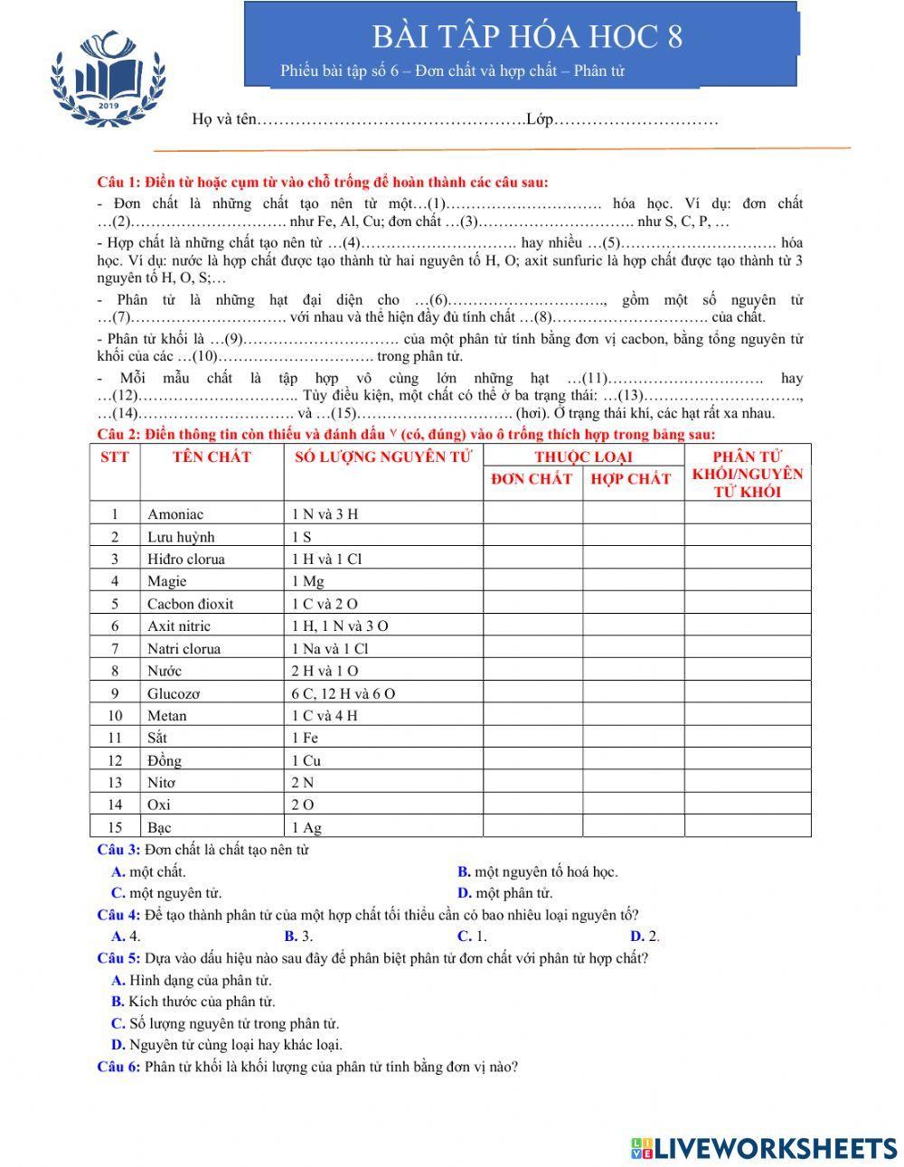 Phiếu bài tập 6