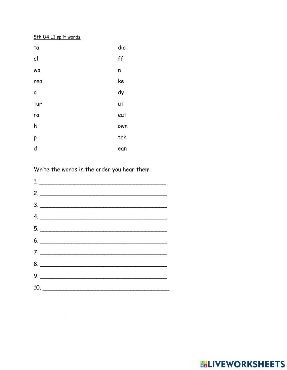 5th spelling quiz form U4L1