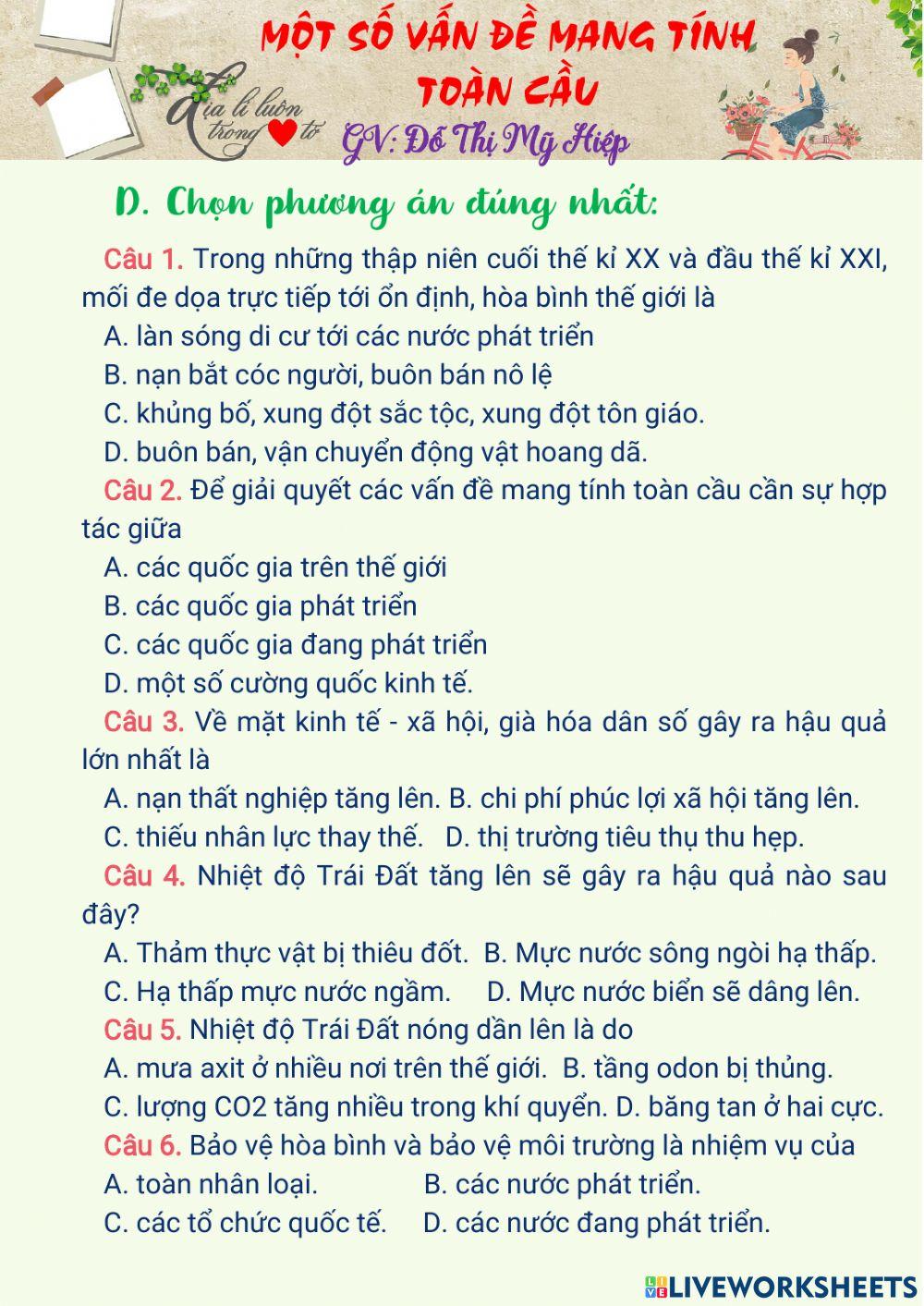 Bài tập chủ đề 3. ĐỊA 11
