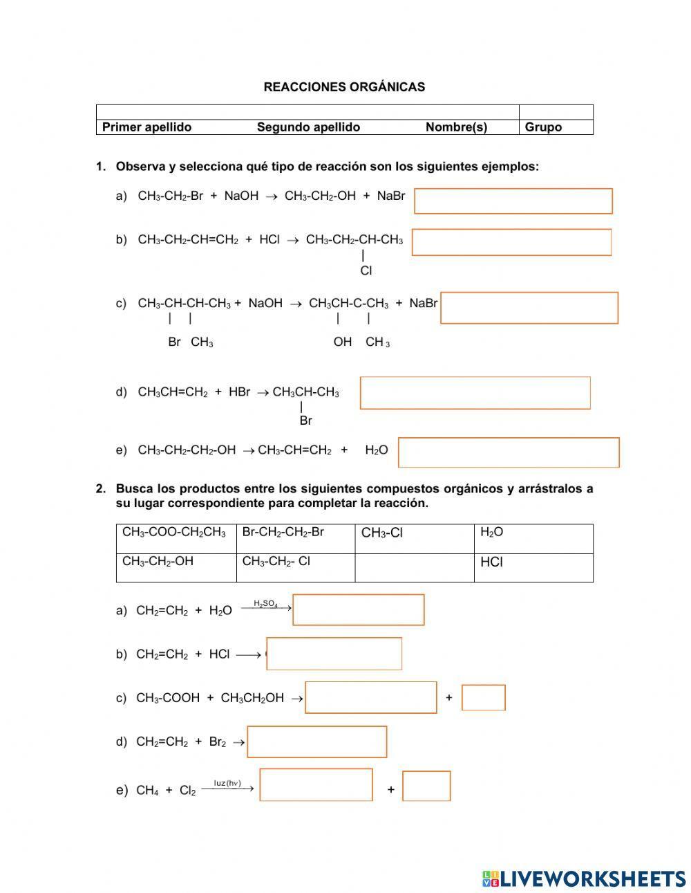 Reacciones químicas orgánicas