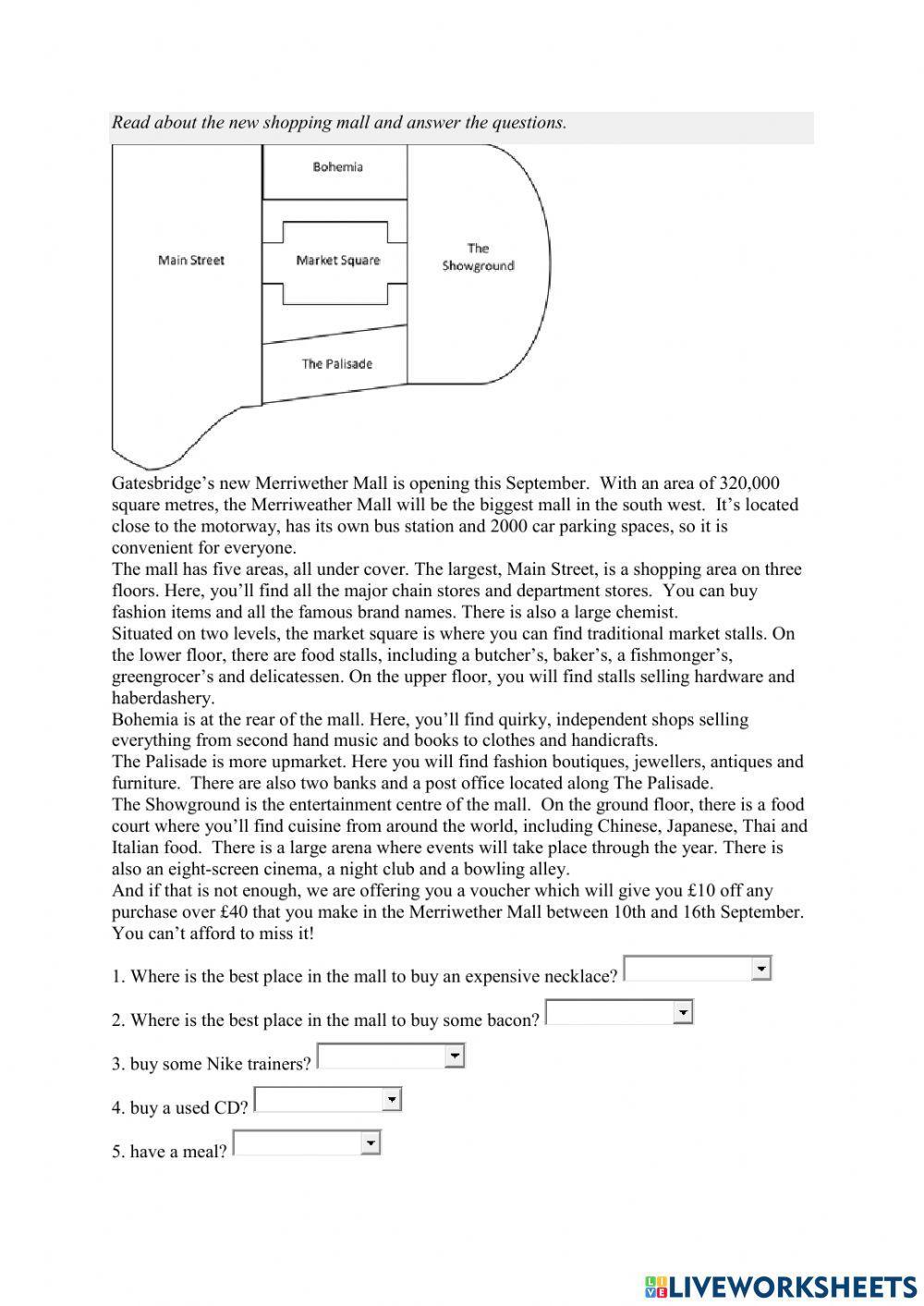 Reading about a shopping mall