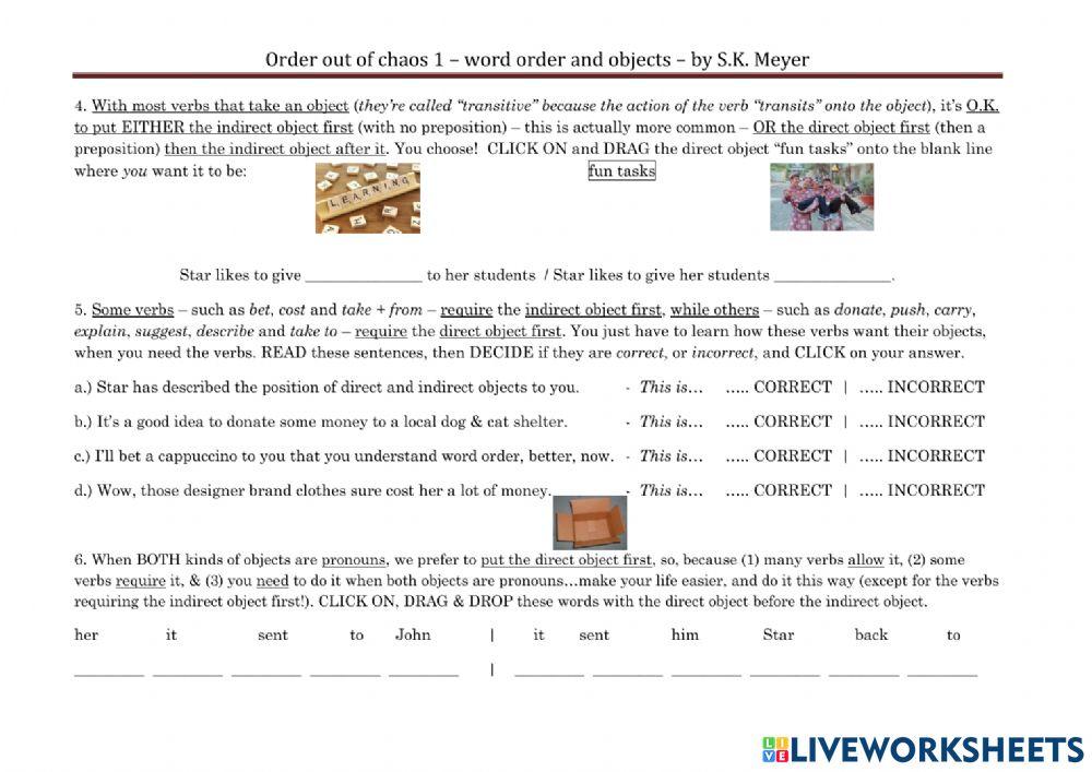 SMT-order out of chaos 1-word order with objects