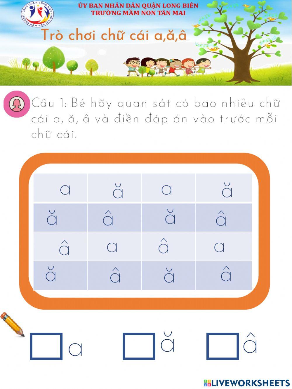 Trò chơi chữ cái a,ă,â