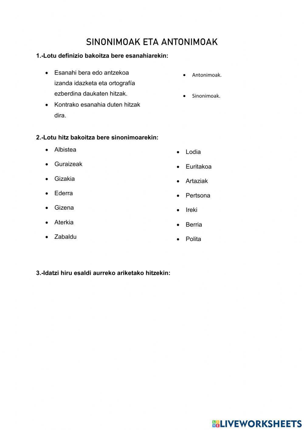 Sinonimoak eta antonimoak