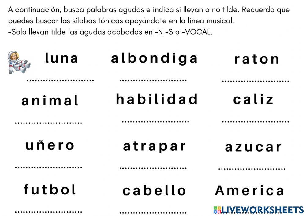 Palabras agudas (tilde)