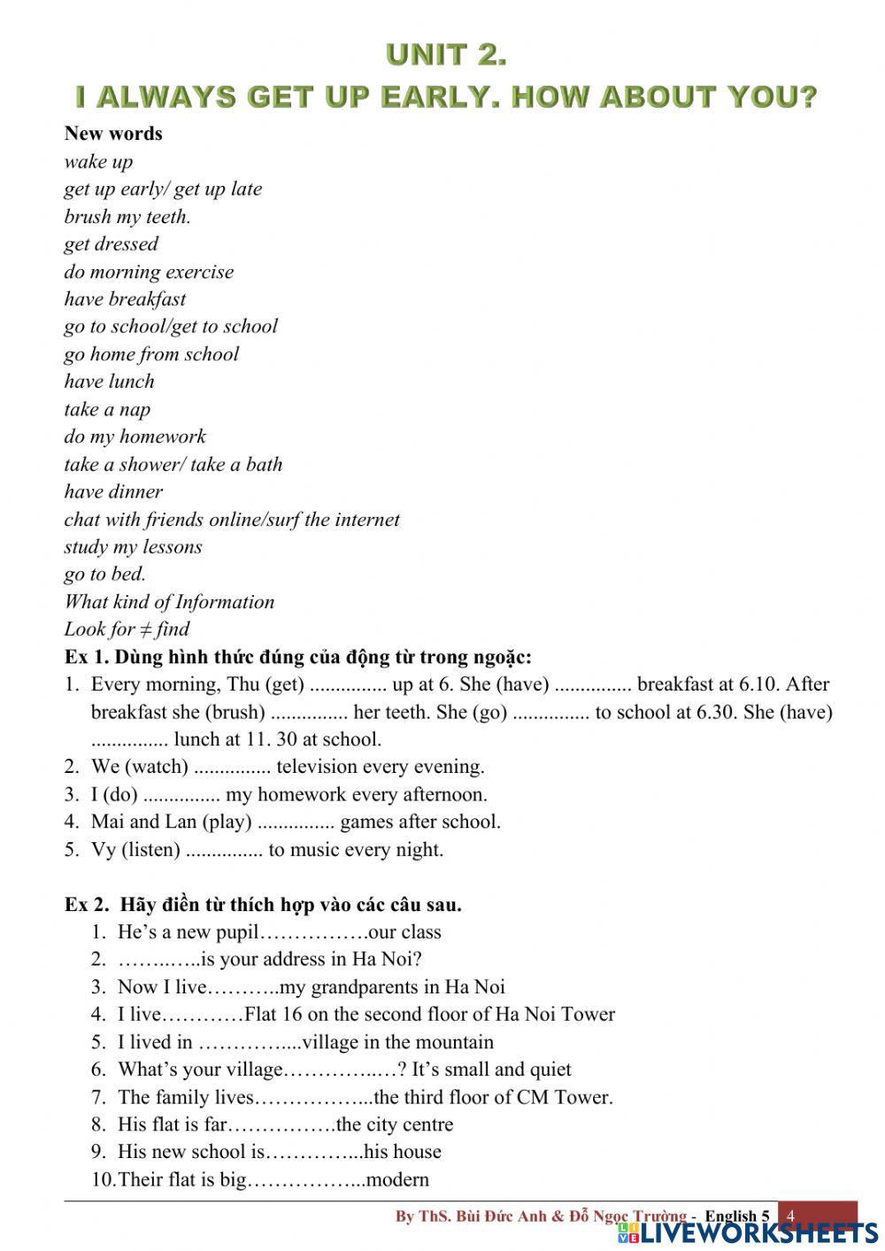 Unit 2: I always get up early. How about you?