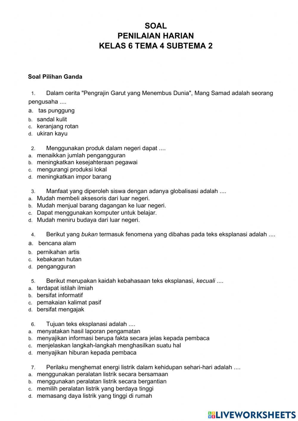 Kelas 6 tema 4 subtema 2