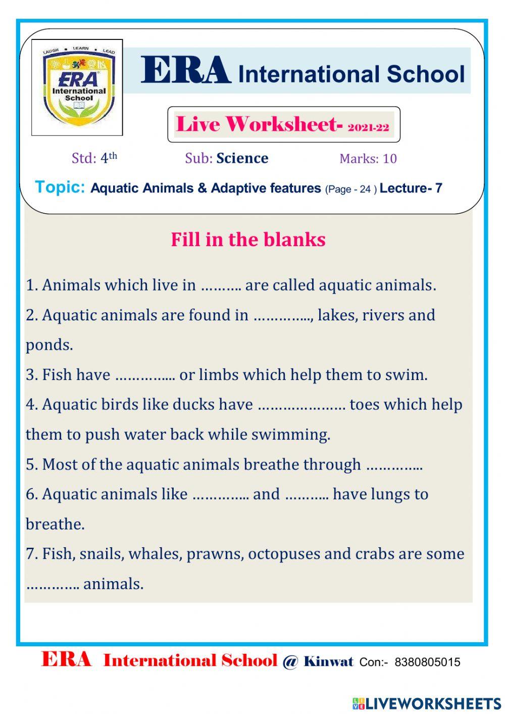 Aquatic Animals & Adaptive features  (Page - 24 ) Lecture- 7