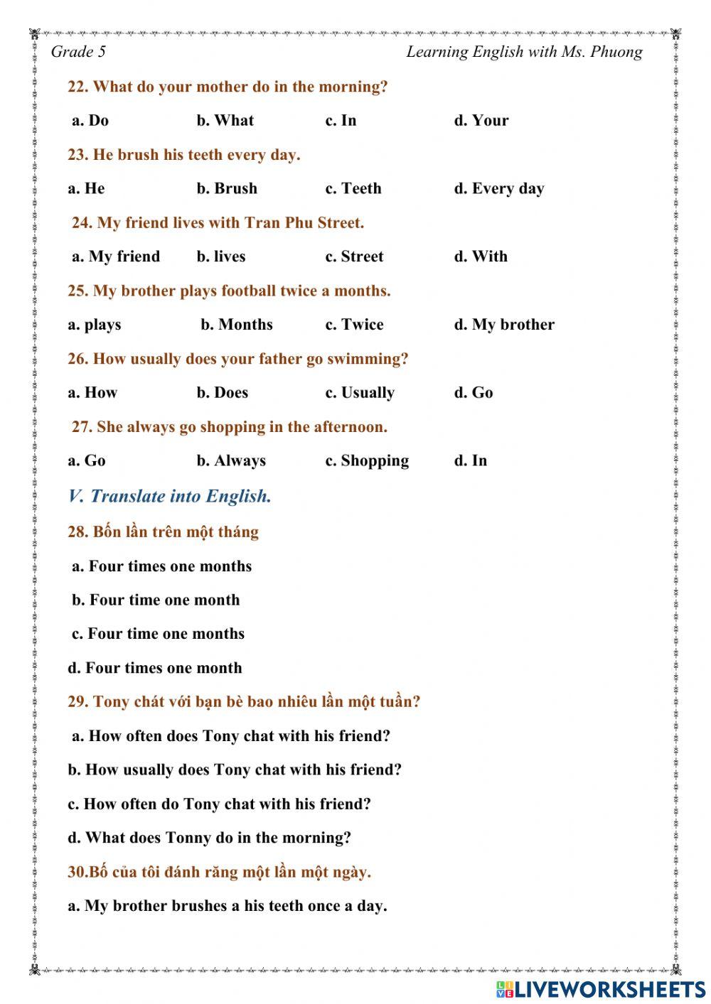 English 5 - Unit 2 - Test
