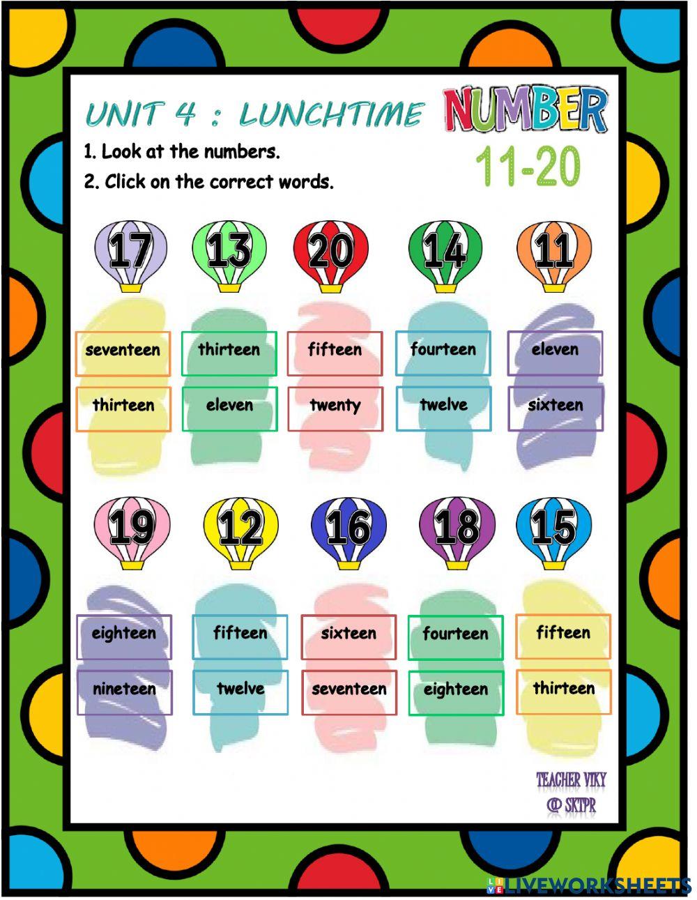 Unit 4 Lunchtime (11-20 Numbers)