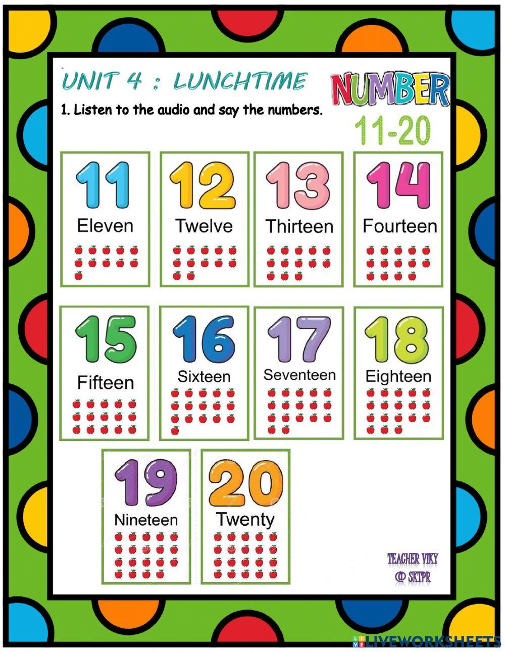 Unit 4 Lunchtime (11-20 Numbers)