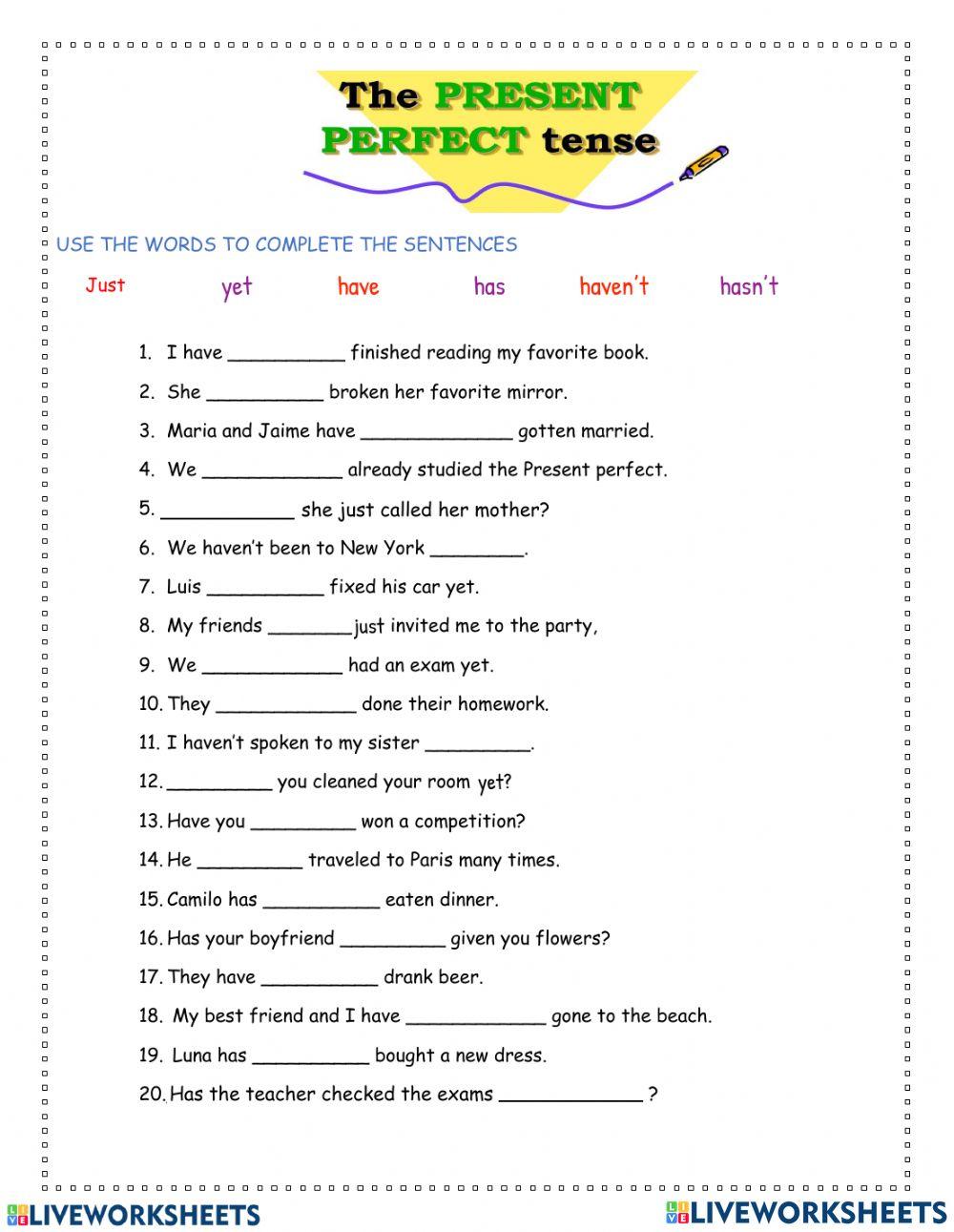 Present Perfect with Just-Yet