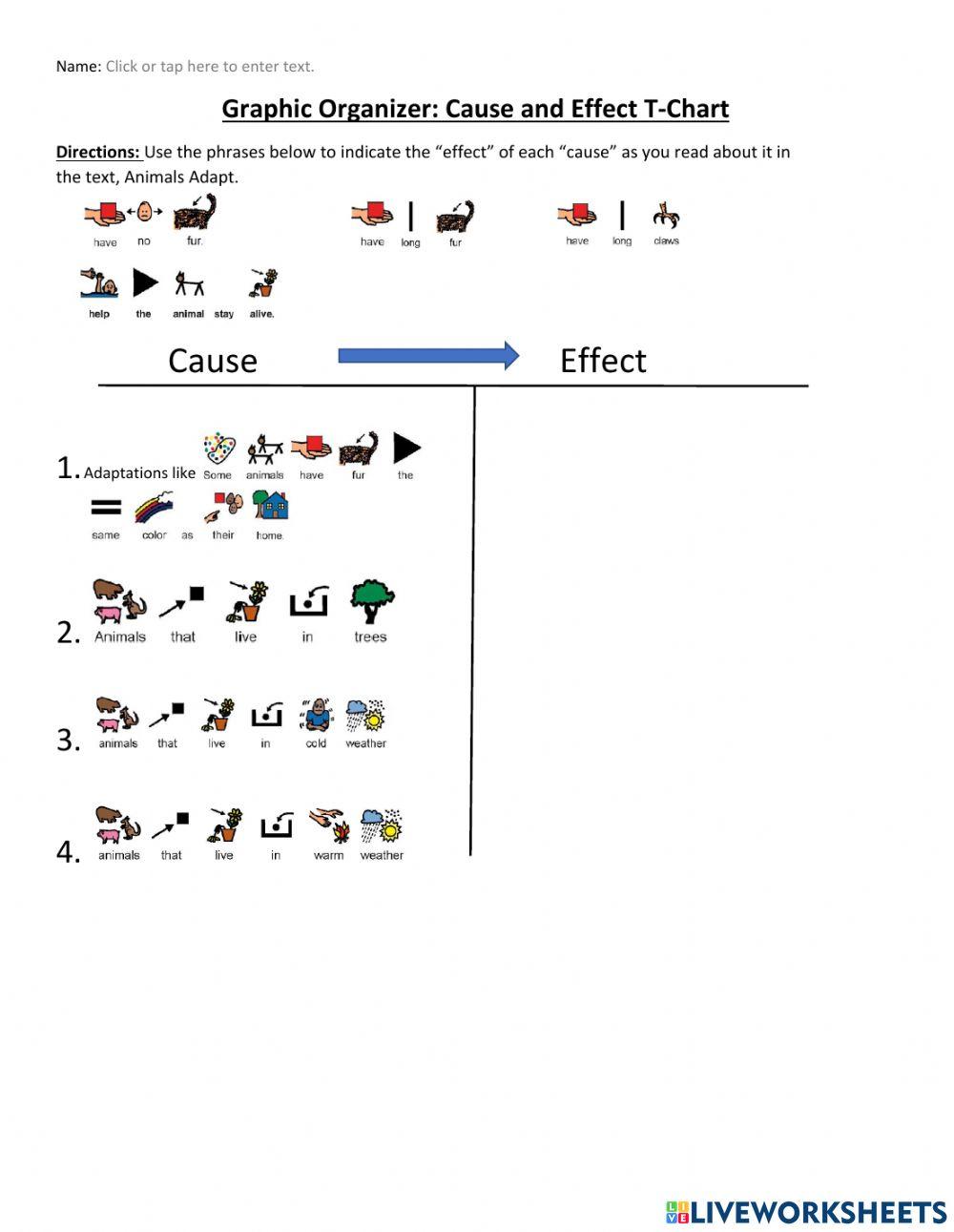 Animals Adapt Cause and Effect T Chart - visuals supports