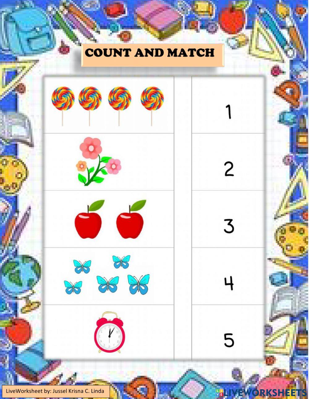 Count And Match 1 5 By Jussel Krisna C Linda Worksheet Live Count And Match 1 5 By Jussel Krisna C Linda Worksheet Live