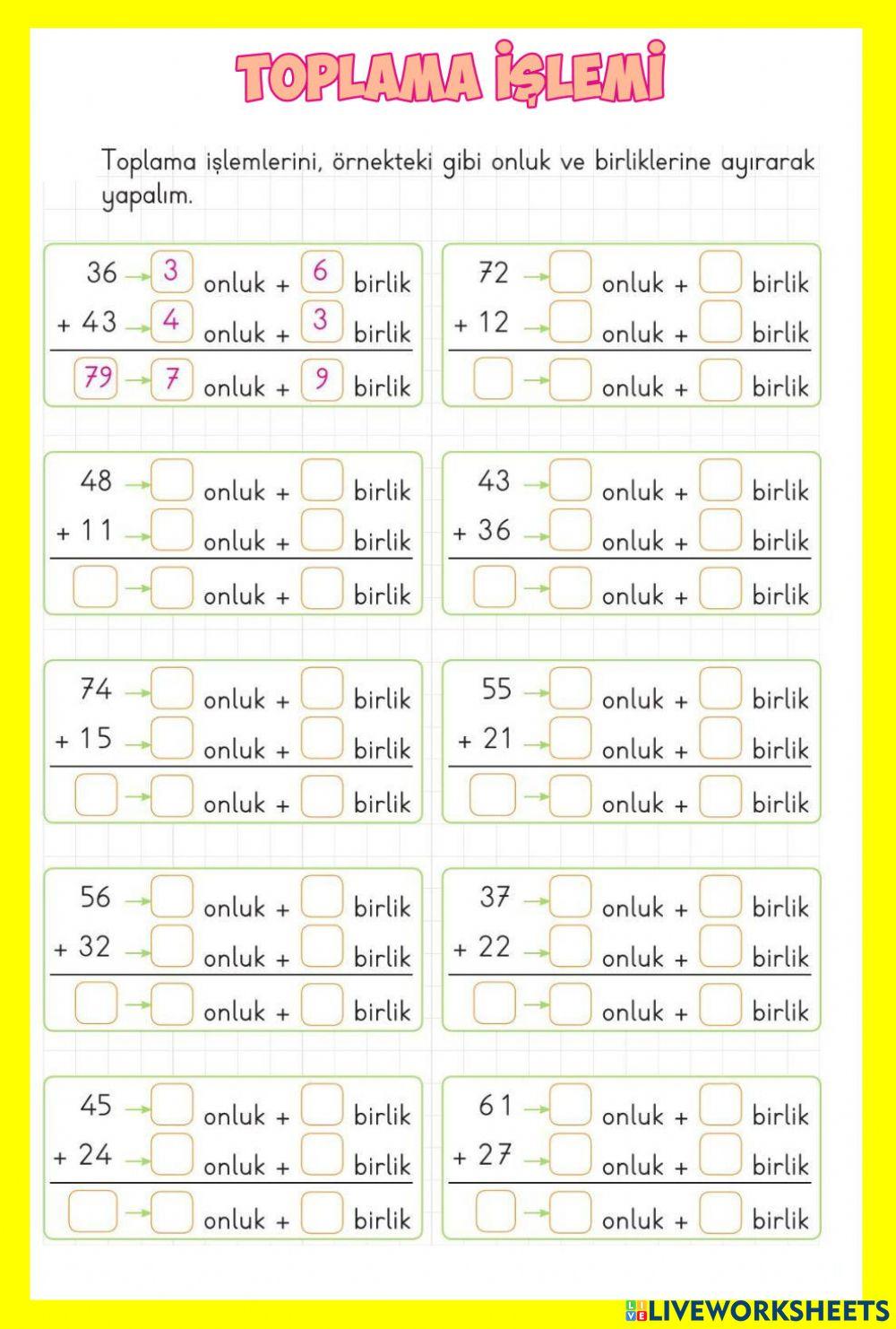 Onluk birliklerine Ayırarak Toplama İşlemi