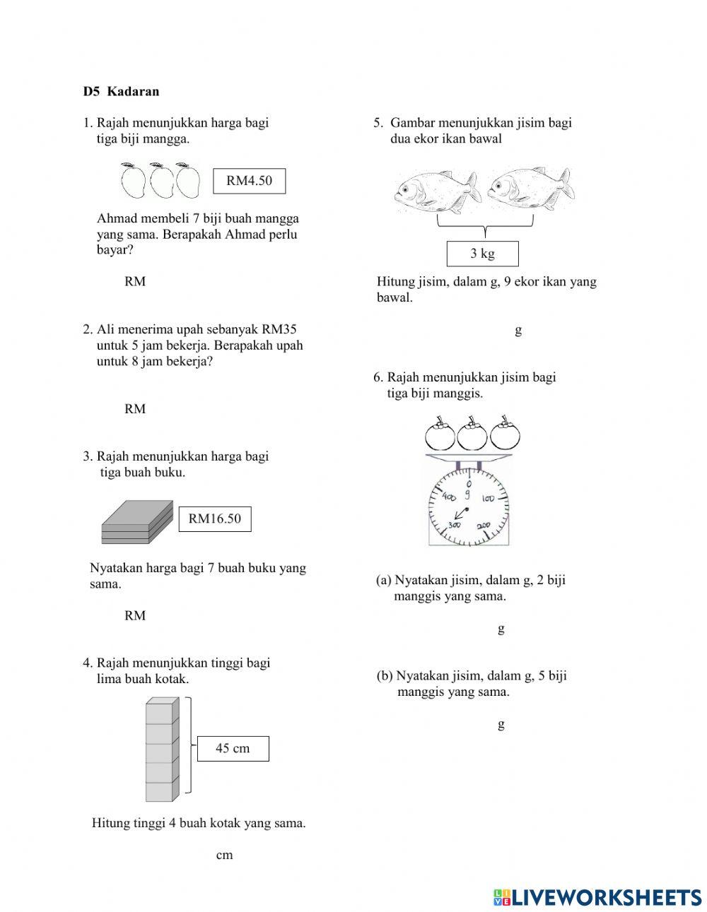 Matematik Tahun 5 : Kadaran