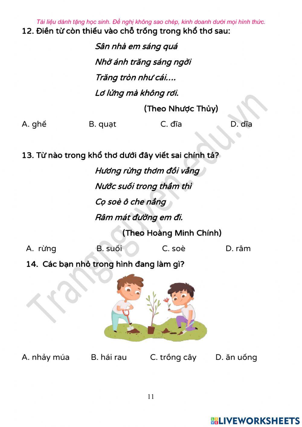 Đề thi trạng nguyên lớp 1