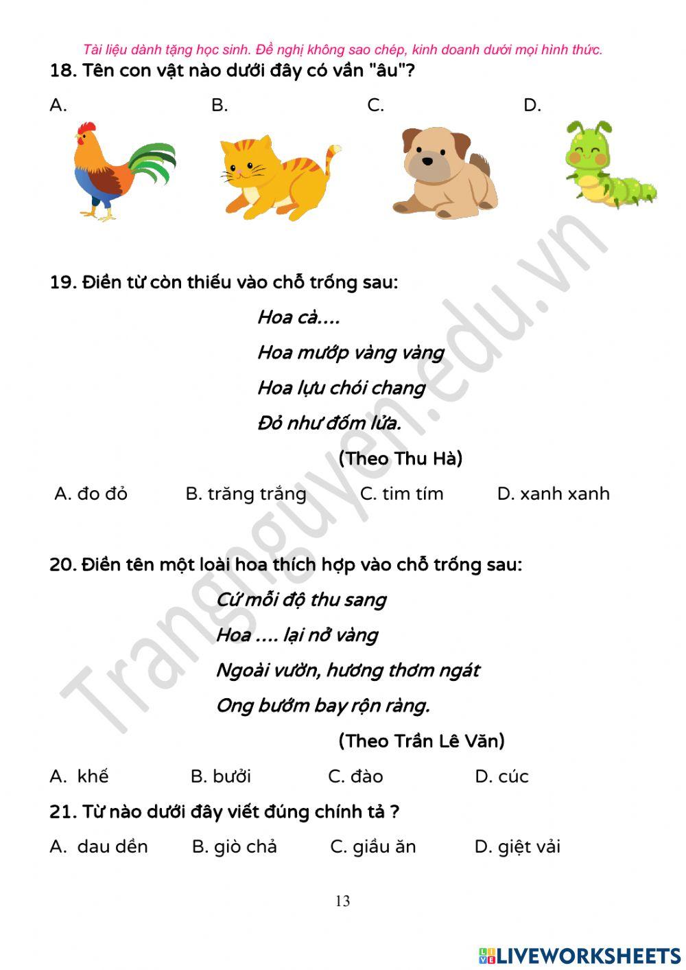 Đề thi trạng nguyên lớp 1