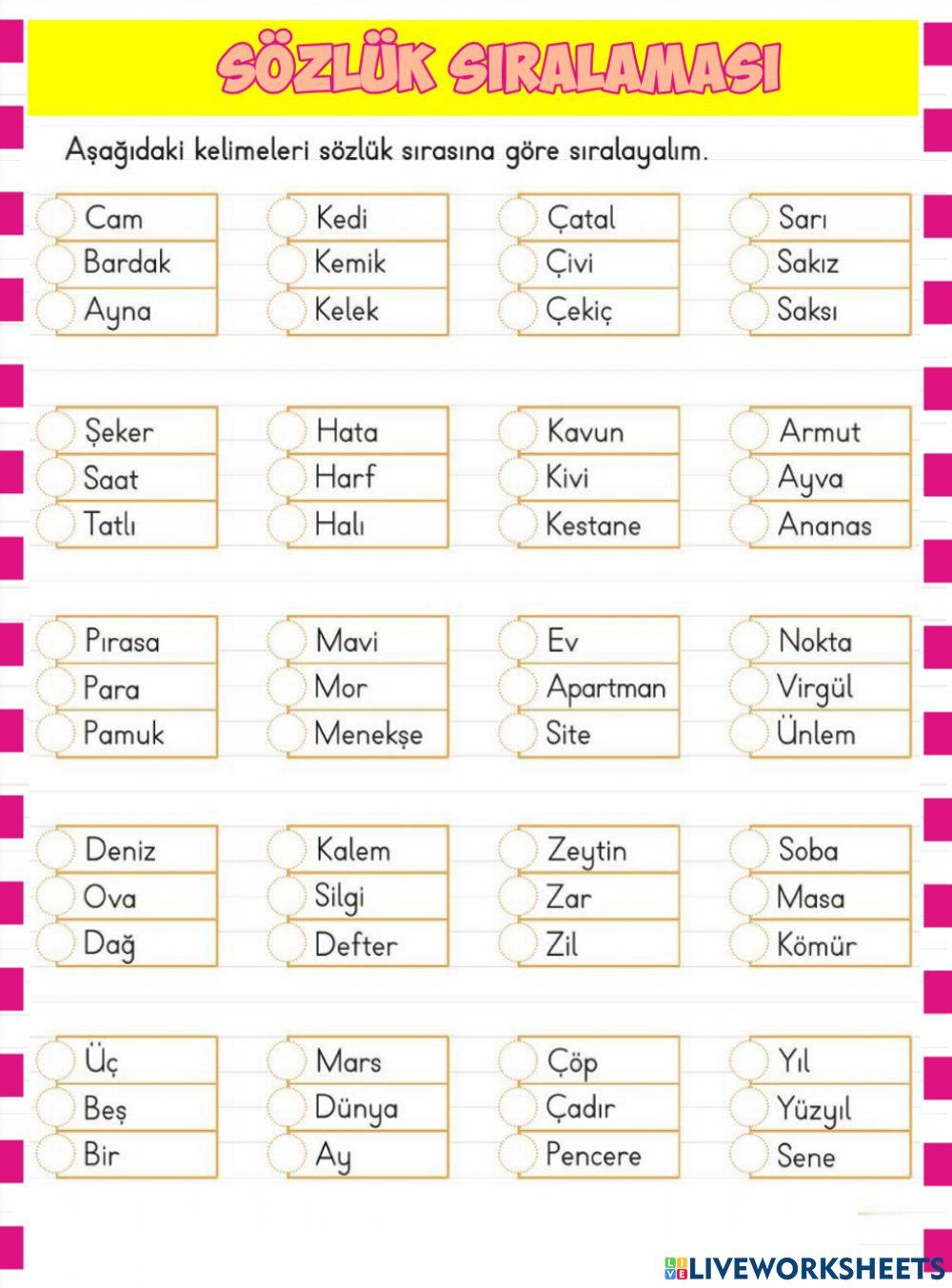 Sözlük Sıralaması