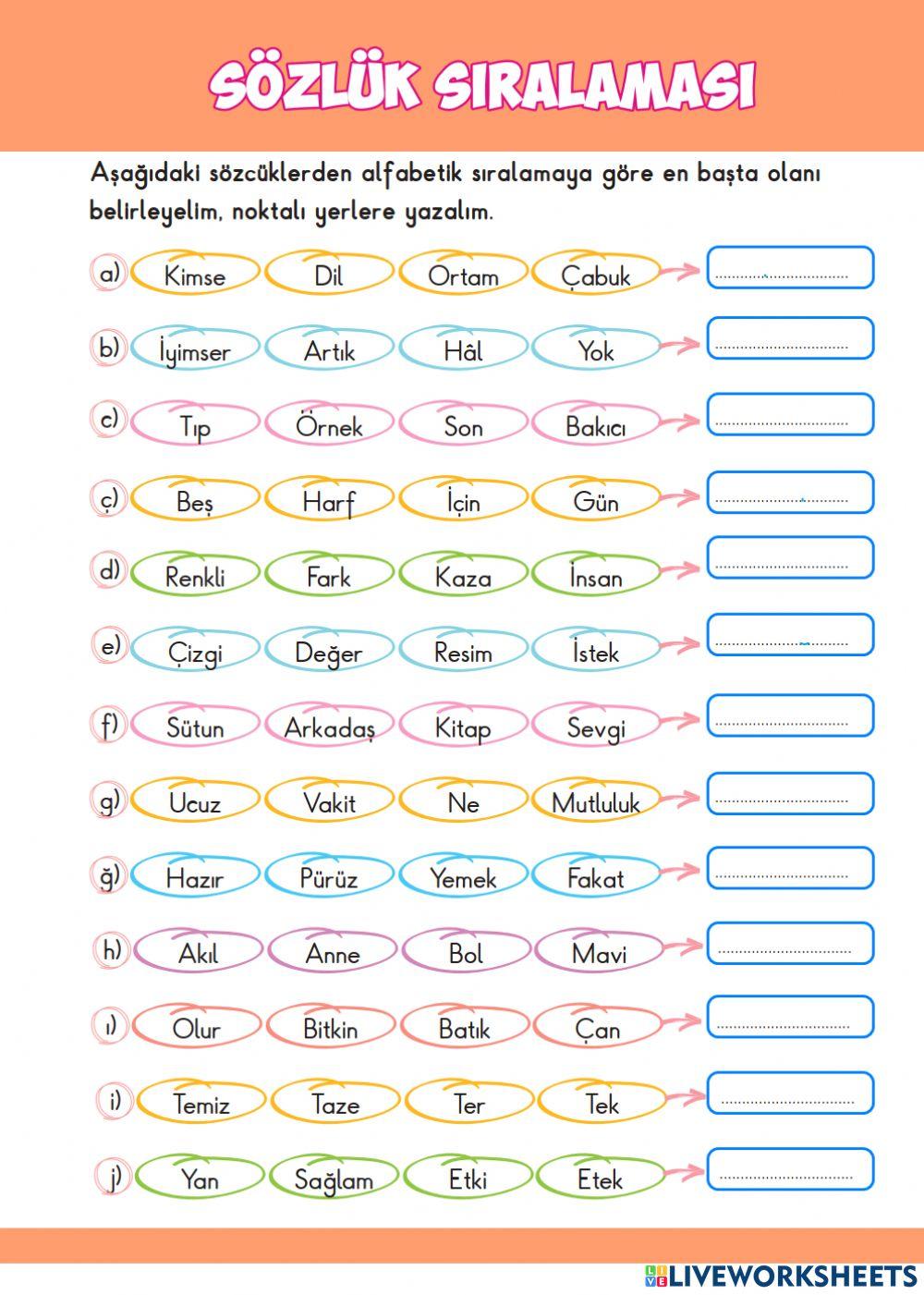 Sözlük Sıralaması