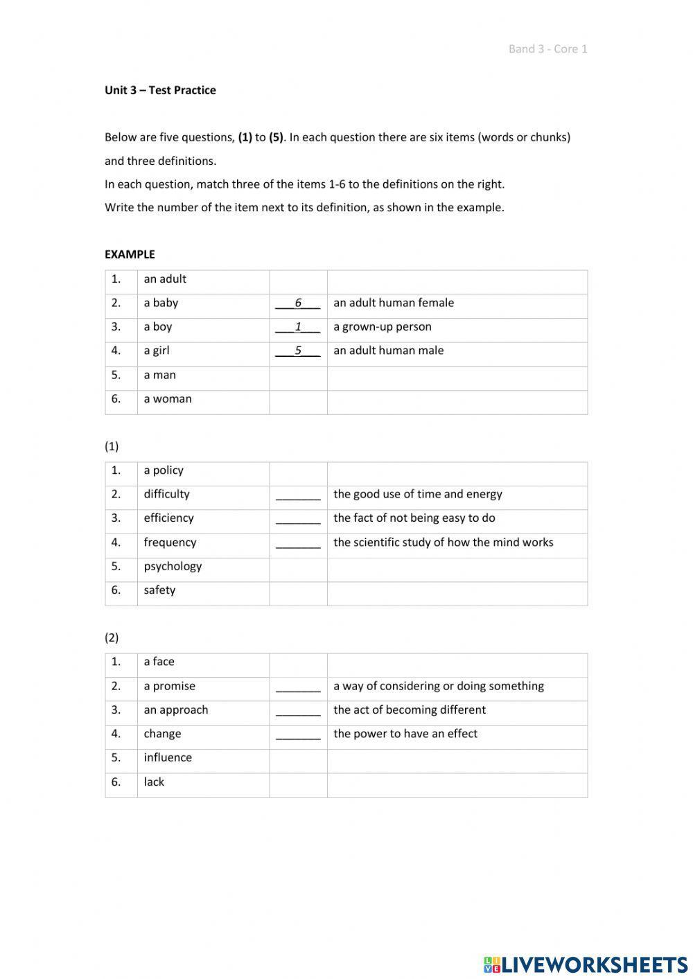Band 3 (Core 1) - Unit 3 - Test