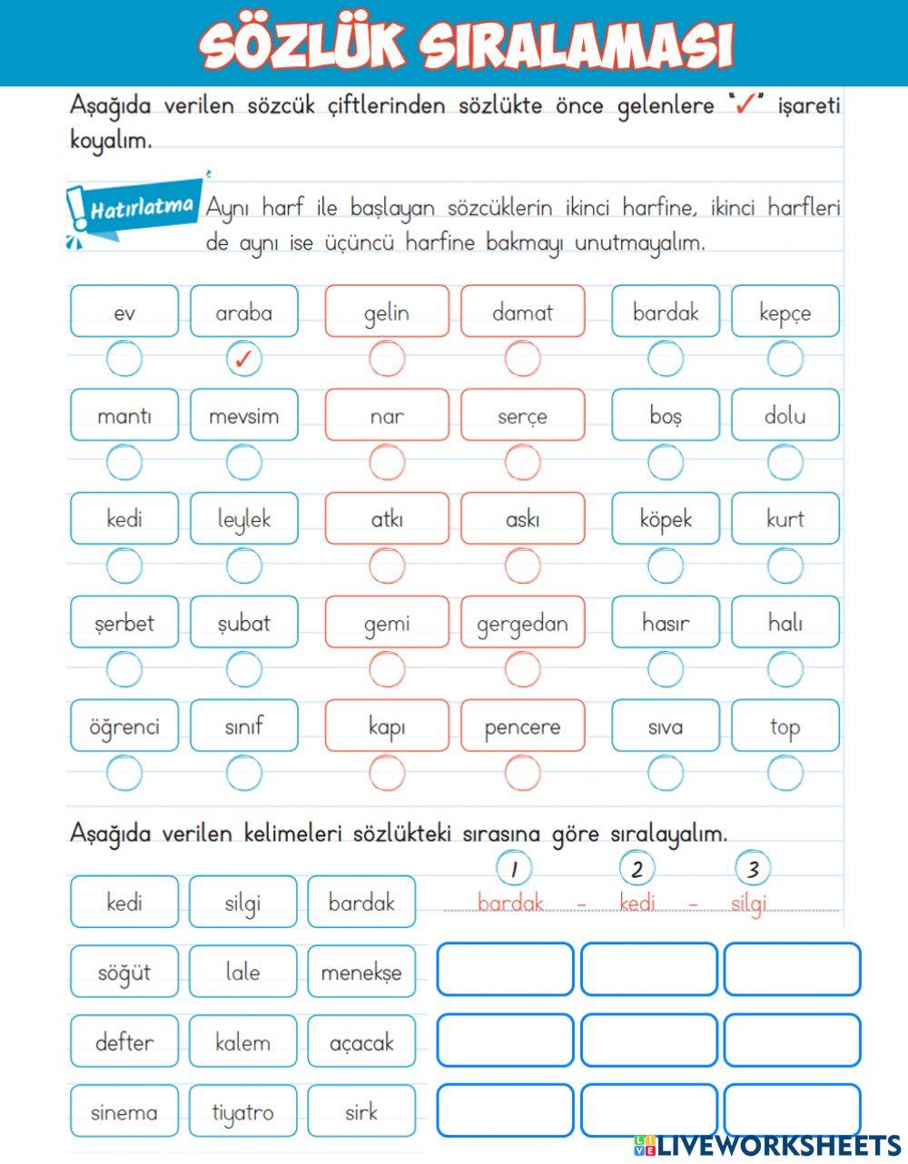 Sözlük Sıralaması