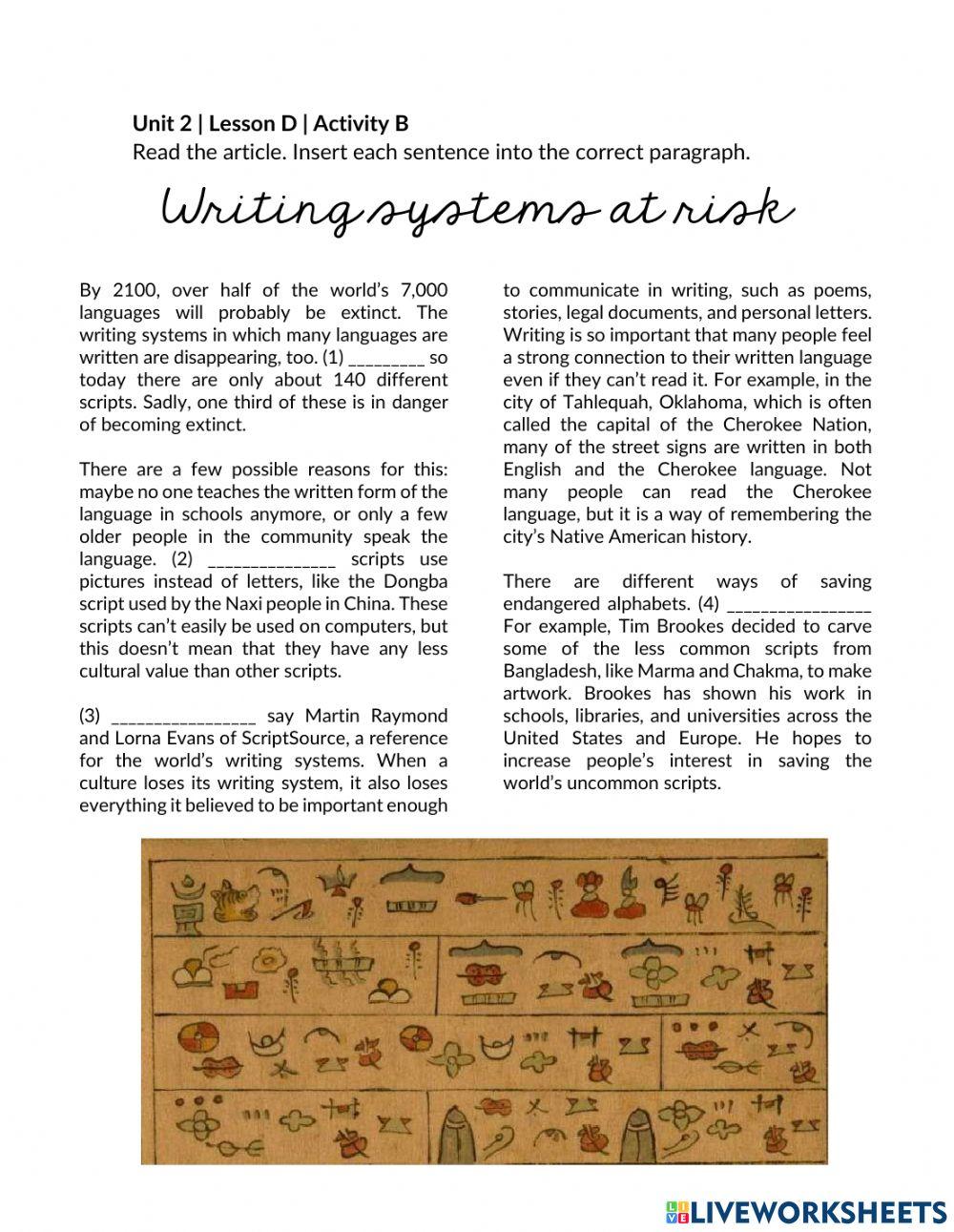 Writing systems at risk (Reading gap filling)