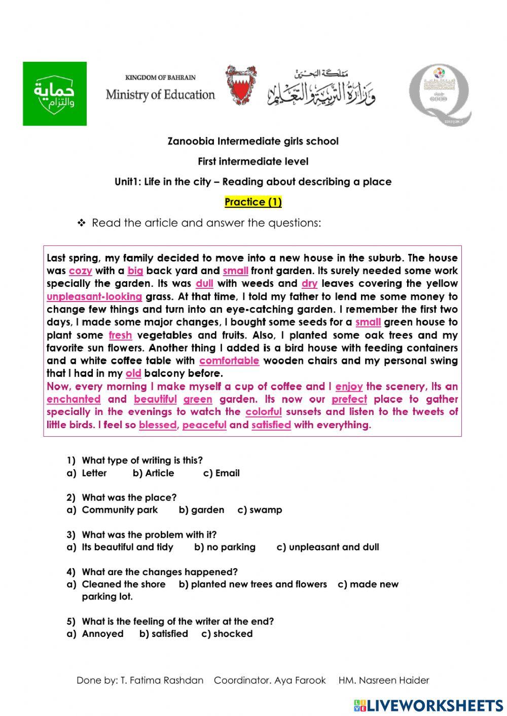 Unit 1 - Life in the city - Reading