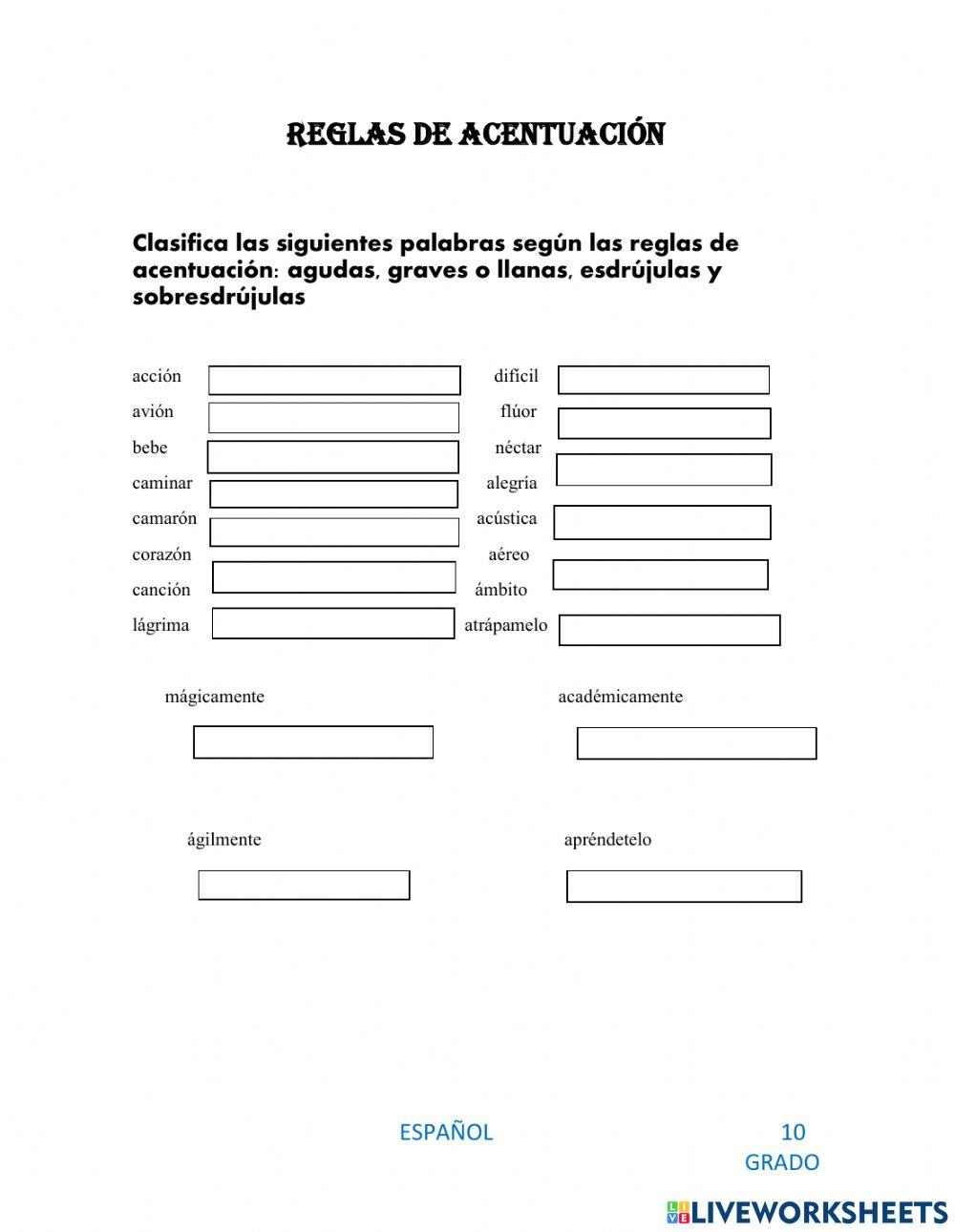 Clases de palabras por su acentuación